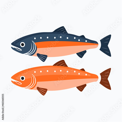 Minimal salmon fish faces in flat style