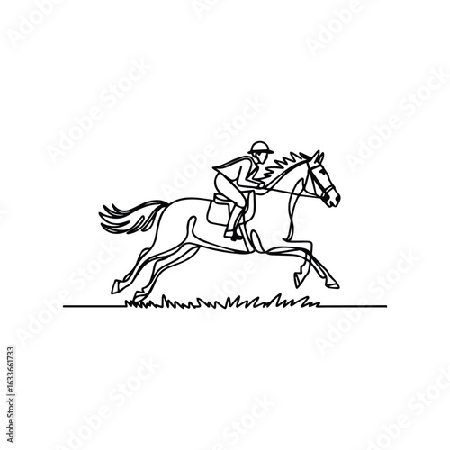 Equestrian rider galloping horse line art running