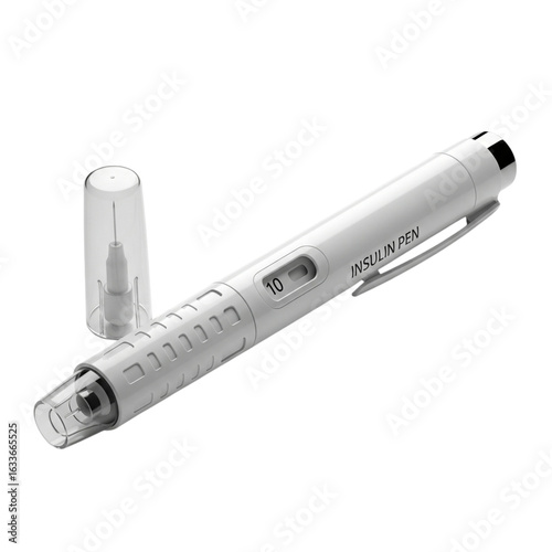 Insulin Pen: Medical Device 3D Render - Detailed Product Visualization Isolated on Transparent Background