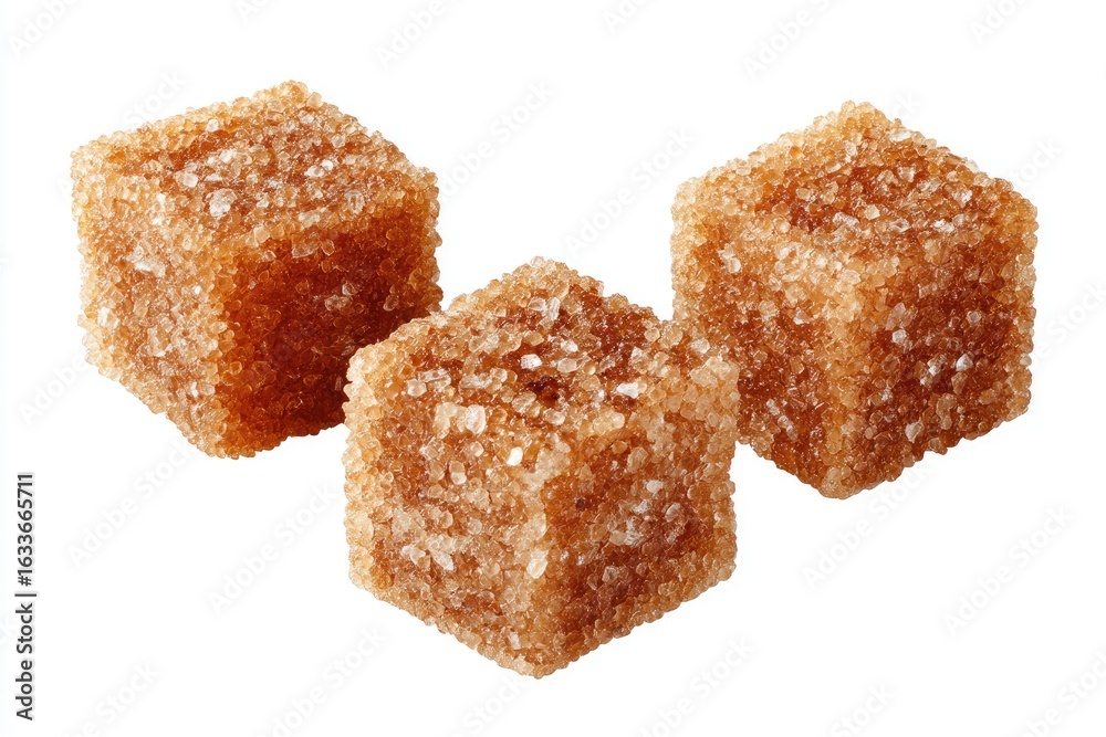 Three brown sugar cubes, isolated Three brown sugar cubes, isolated