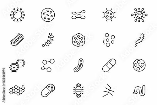 A visually intriguing collection of single-line bacterial illustrations designed for clean scientific storytelling. Perfect for academic slides, infographics, and editorial design.