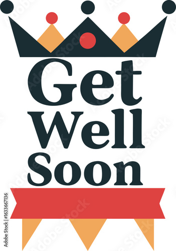 Expressing heartfelt wishes for a speedy recovery with elegant typography and a cheerful color palette isolated on transparent background
