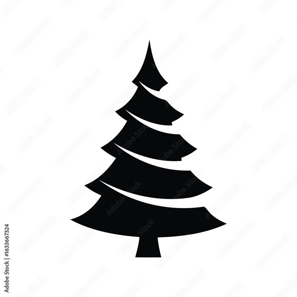 Fototapeta premium Black silhouette fir tree illustration evergreen pine winter forest element isolated vector graphic