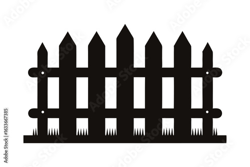 Old weathered wooden fence black silhouette isolated on white background