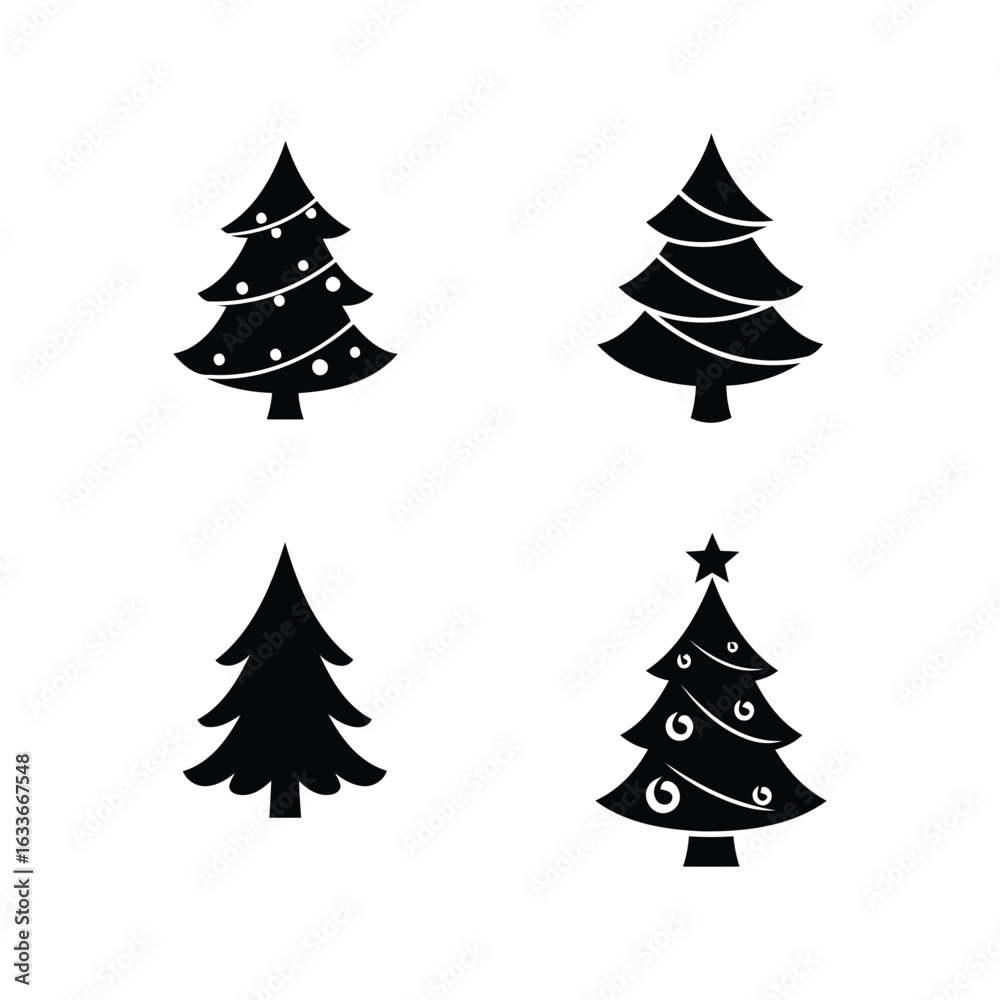 Obraz premium Set of four stylized christmas trees festive holiday icons winter season decoration elements