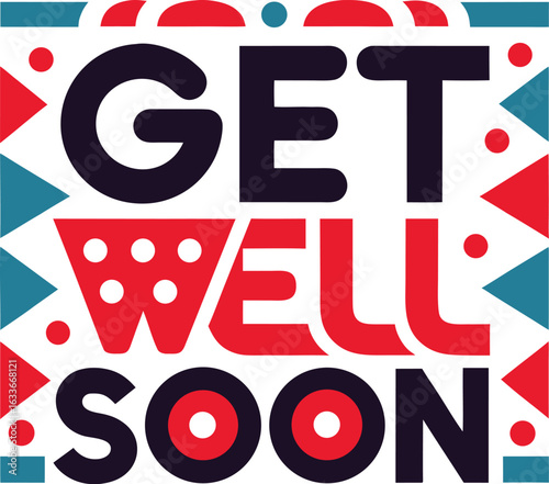 Get well soon encouraging typography design featuring bold text and cheerful elements isolated on transparent background