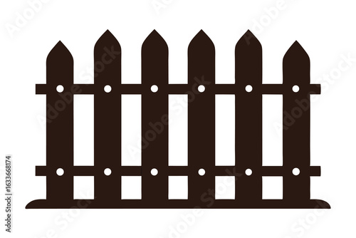 Old weathered wooden fence black silhouette isolated on white background