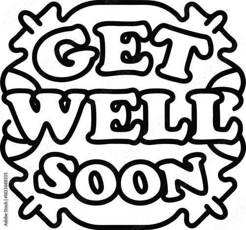 Get well soon typography design for apparel and gifts featuring bold text and graphic elements isolated on transparent background