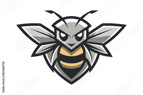 A monochrome bee showcases an angry expression with wings spread wide to intimidate competitors