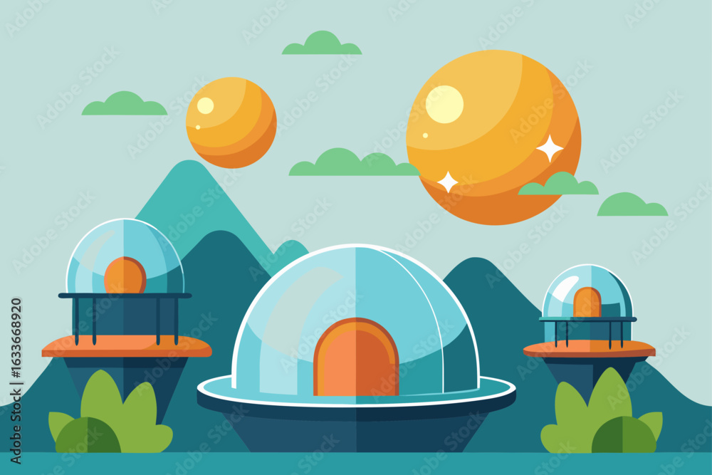 Fototapeta premium Planetary Park with Alien Domes