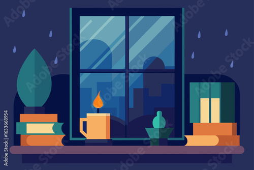 Reading Nook by Rainy Window with Candles