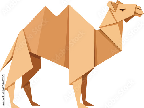 Origami Camel Vector - Sandy Beige & Warm Brown Paper Fold