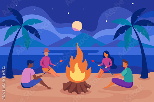 Beach Bonfire with Friends and Marshmallows