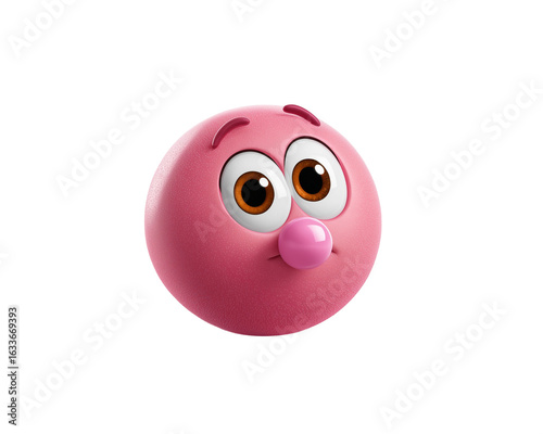 Pink round character with big eyes