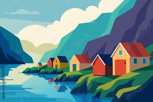 Colorful Fjord with Cottage Reflections