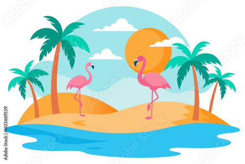 Tropical Island at Golden Hour with Palms