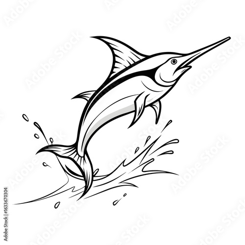 Marlin Fish Line Art | Jumping Ocean Predator Vector