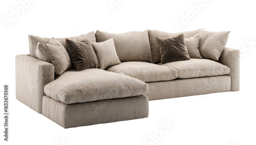 Cream sectional sofa with plush cushions and dark pillows