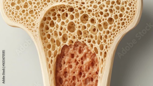 Bone Structure Detail: Cancellous and Cortical Bone Cross-Section