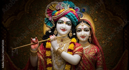 Traditional Portrait of Radhe Krishna in Indian Art Style