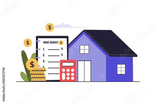 Home Budget Planning and Calculation Illustration. Vector Flat Illustration