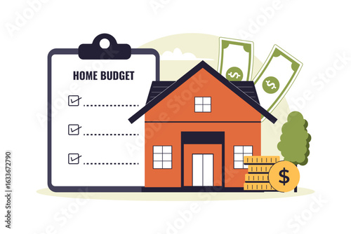 Checklist for Home Budget and Financial Management Illustration. Vector Flat Illustration