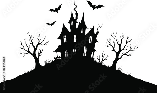 Haunted house on a hill silhouette