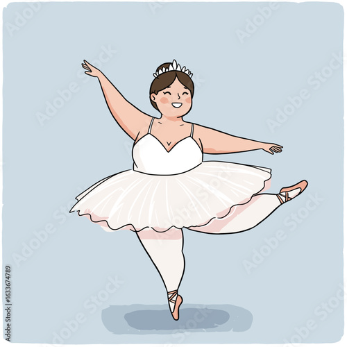 Plus-size ballet dancer performing gracefully in a white tutu  