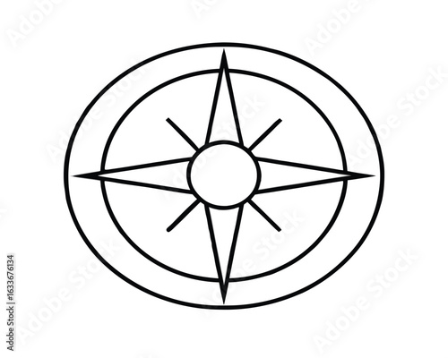 Simple round compass outline design with navigational and directional elements