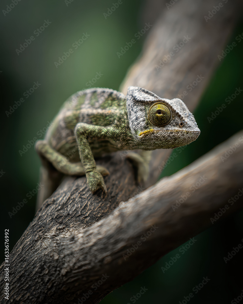 Fototapeta premium Chameleon in Natural Light with Depth of Field: A Detailed Portrait