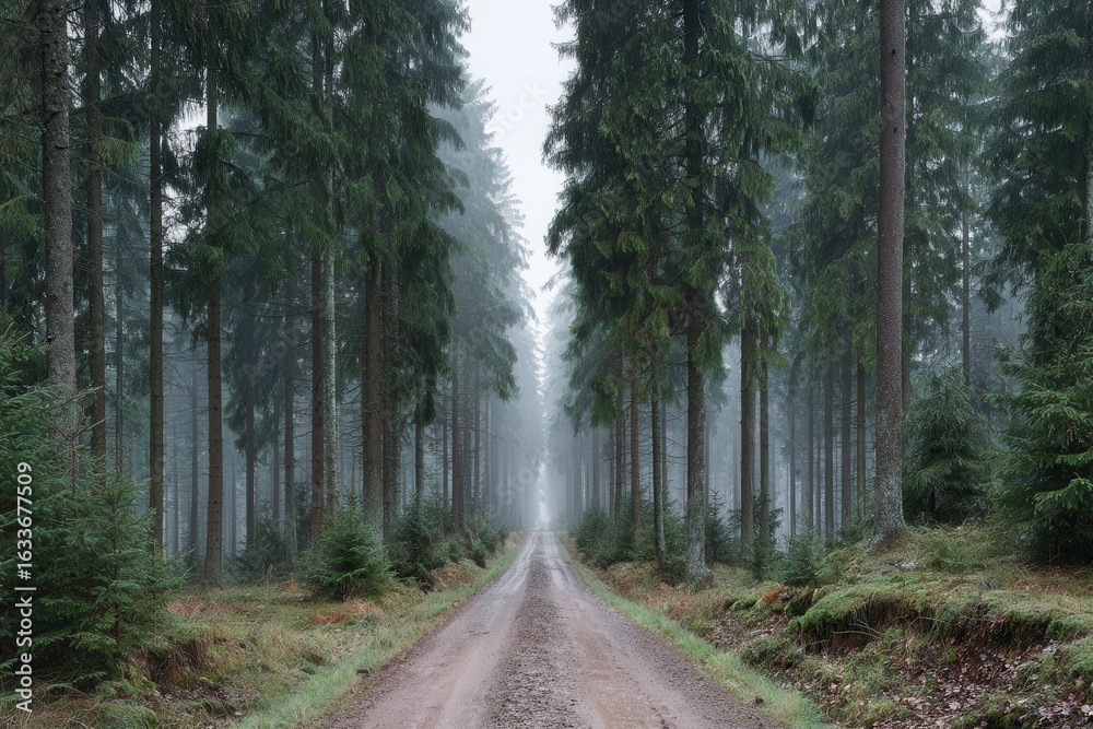Naklejka premium Misty forest road