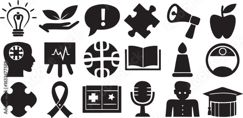 Isolated dyslexia support icons, educational aid for learning disorder, cognitive help, alphabet confusion solution, speech therapy, inclusive classroom, support hotline symbols