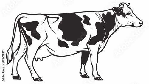 Black and white dairy cow vector illustration for farming and agricultural design projects and animal graphics