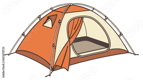 Camping tent outdoor adventure gear travel equipment shelter backpacking hiking vacation illustration