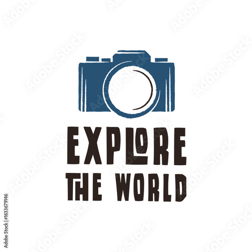 Explore The World Logo. Simple Explore The World logo for travel photography, tourism agency, adventure brand or vacation service. Vector illustration.