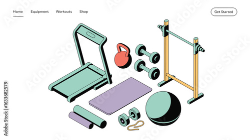 Isometric Fitness Equipment Including Treadmill Dumbbells And Weight Rack kettlebell