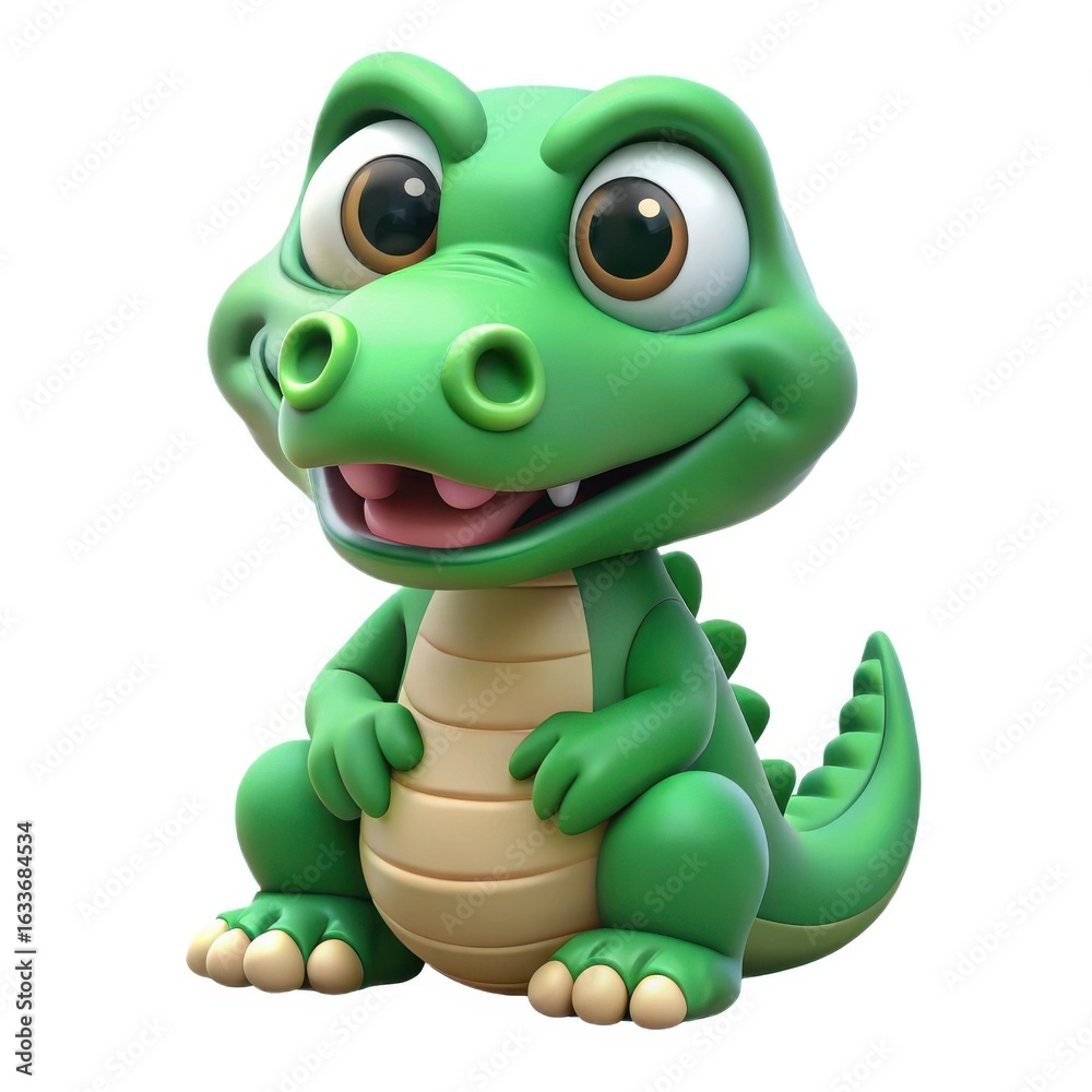 Fototapeta premium Cute cartoon baby alligator sitting and smiling isolated on white background
