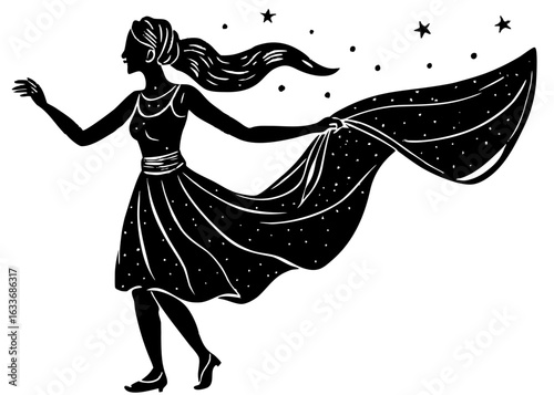 Girl Dancing with Scarf Silhouette