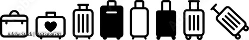 Collection of diverse luggage and suitcases in a row for travel