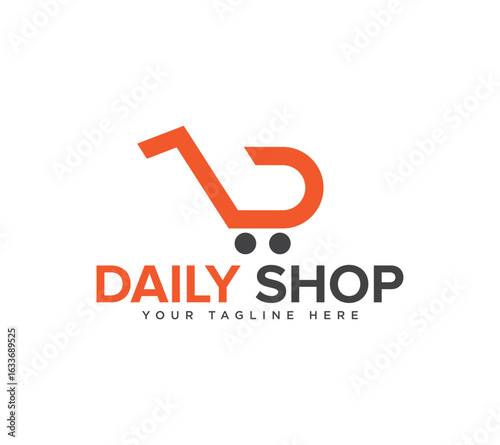 D letter shopping cart logo design, Vector image