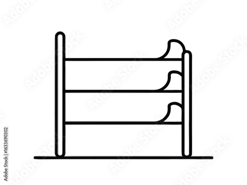 Minimalist outline of a simple shoe rack clean line art for home organization and storage solutions