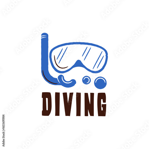 Diving logo. Simple Diving logo for underwater sport, snorkel gear brand, scuba tour or marine adventure company. Vector illustration.
