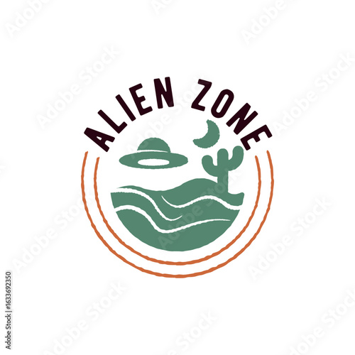 Alien Zone Logo. Simple Alien Zone logo for sci-fi project, UFO brand, space research or extraterrestrial theme. Vector illustration.