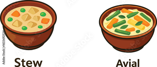 traditional Kerala food featuring Avial and Vegetable Stew (Ishtu).