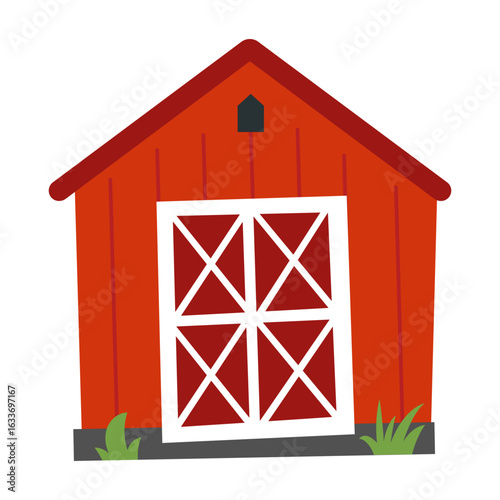 Classic farm barn illustration in red and white colors. Flat style vector illustration isolated on white. Tradition building for village and farming themes.