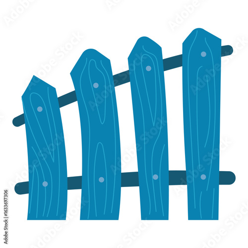 Cartoon blue wooden fence in flat style. Isolated image on white background. Vector object for farm or countryside scene