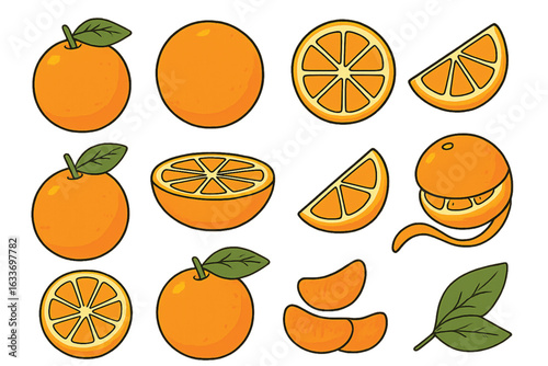 Fresh ripe orange citrus fruit slices isolated on removed background
