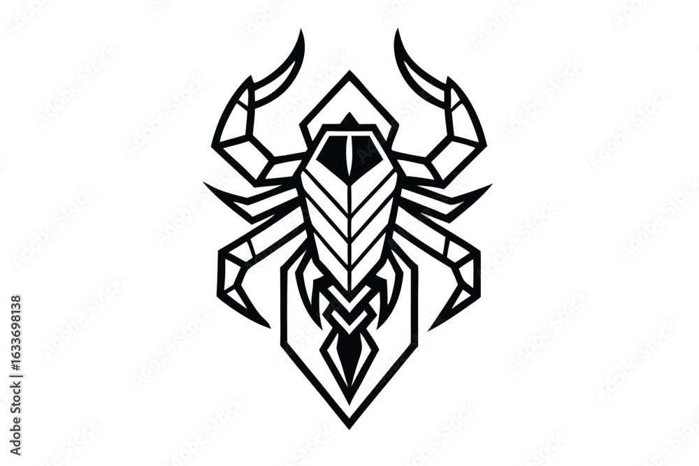 Fototapeta premium Line art scorpion showcases its geometric design with a sharp and angular aesthetic