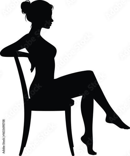 Elegant woman seated on chair silhouette