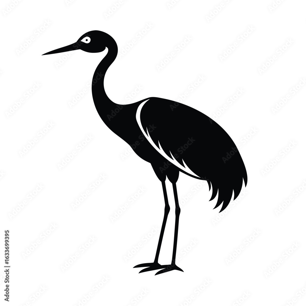 Fototapeta premium crane bird silhouette, tall bird icon, elegant bird shape, wetland bird outline, wading bird figure